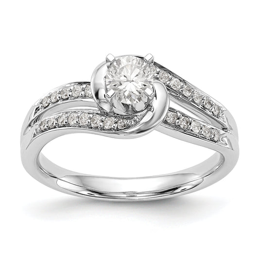 14k White Gold Peg Set Simulated Diamond By Pass Engagement Ring