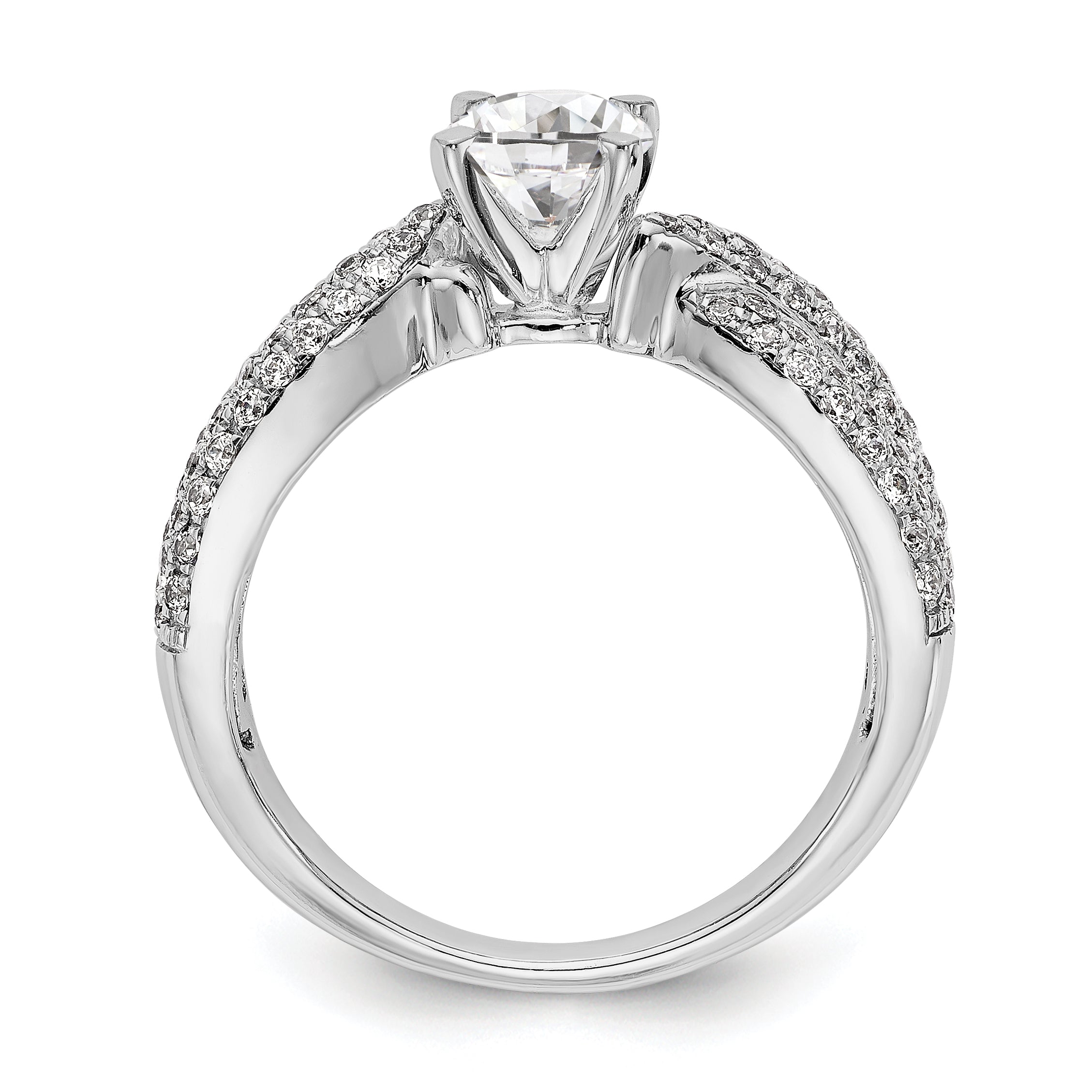 14k White Gold Peg Set Simulated Diamond By Pass Engagement Ring
