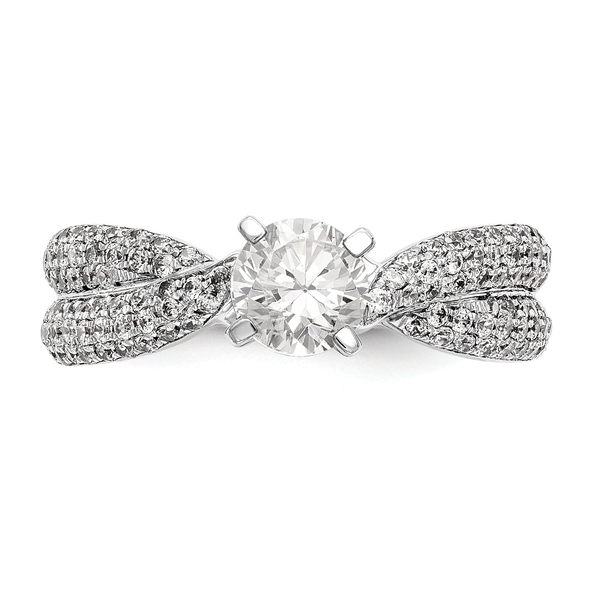 14k White Gold Peg Set Simulated Diamond By Pass Engagement Ring