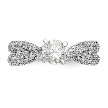 14k White Gold Peg Set Simulated Diamond By Pass Engagement Ring
