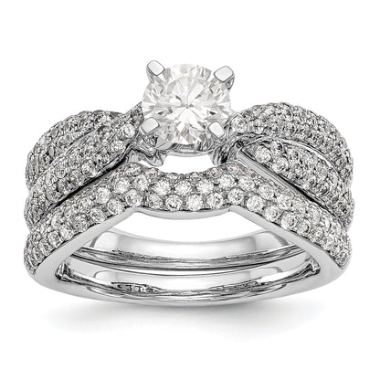 14k White Gold Peg Set Simulated Diamond By Pass Engagement Ring