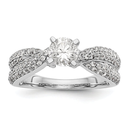 14k White Gold Peg Set Simulated Diamond By Pass Engagement Ring