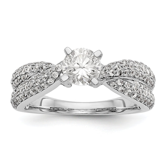 14k White Gold Peg Set Simulated Diamond By Pass Engagement Ring