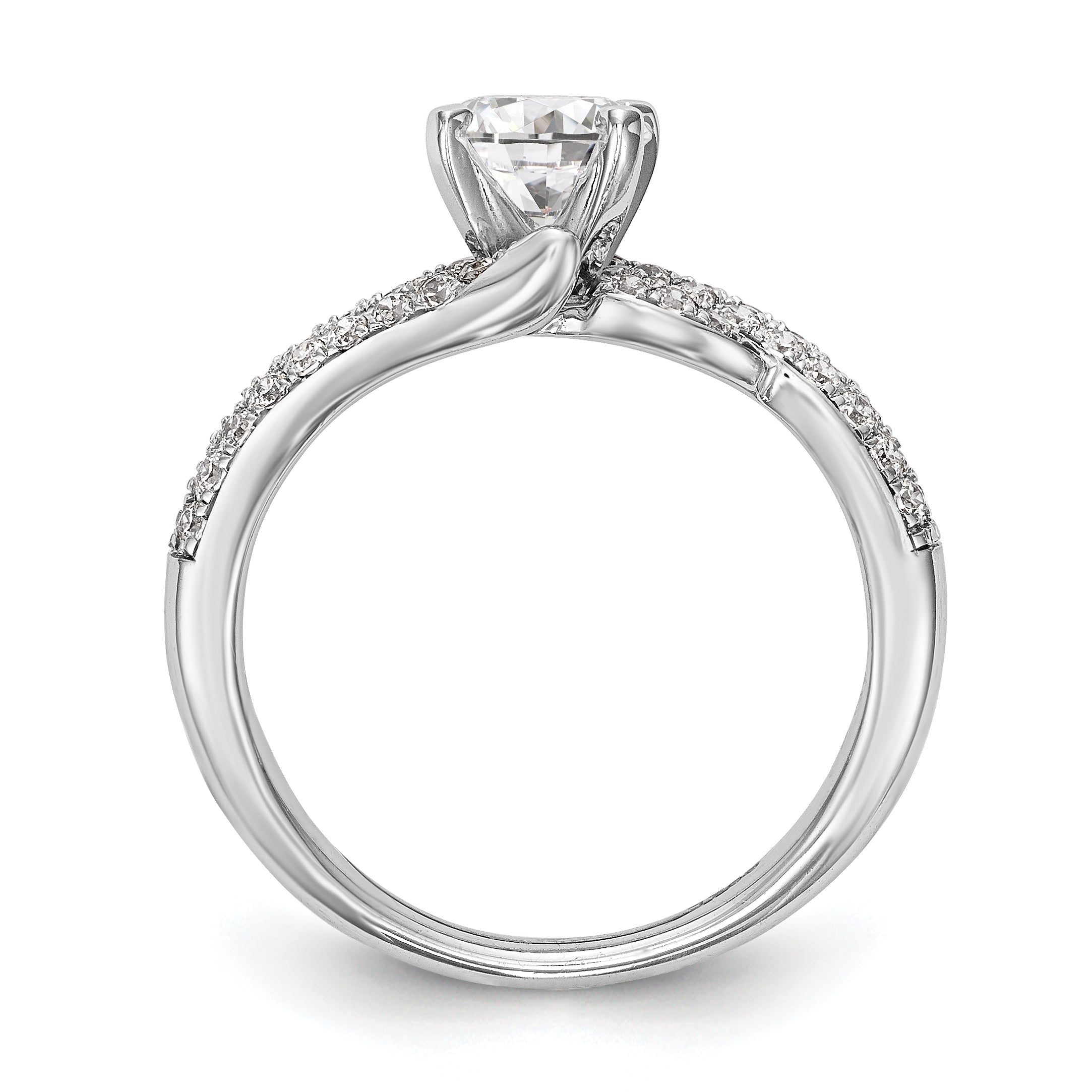 14k White Gold Peg Set Simulated Diamond By Pass Engagement Ring