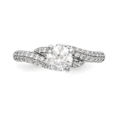 14k White Gold Peg Set Simulated Diamond By Pass Engagement Ring