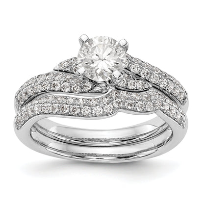 14k White Gold Peg Set Simulated Diamond By Pass Engagement Ring