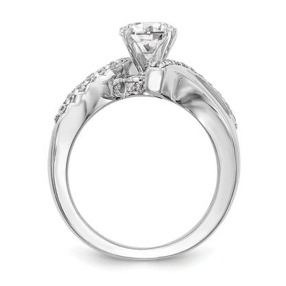 14k White Gold Peg Set Simulated Diamond By Pass Engagement Ring
