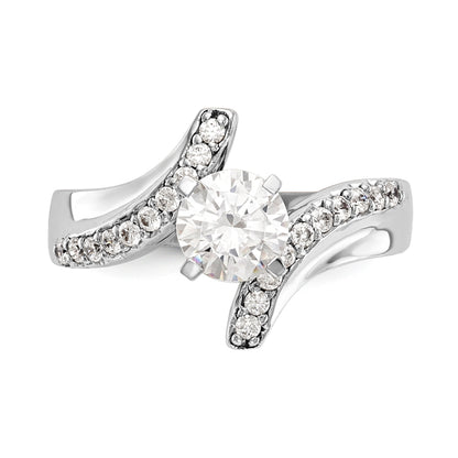 14k White Gold Peg Set Simulated Diamond By Pass Engagement Ring