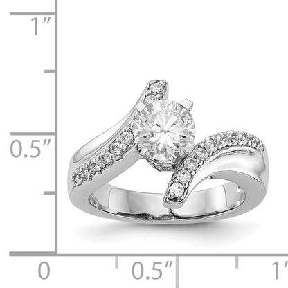 14k White Gold Peg Set Simulated Diamond By Pass Engagement Ring