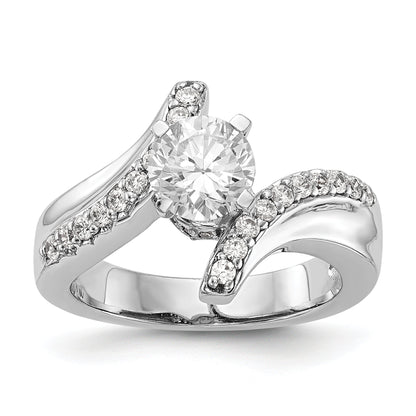 14k White Gold Peg Set Simulated Diamond By Pass Engagement Ring