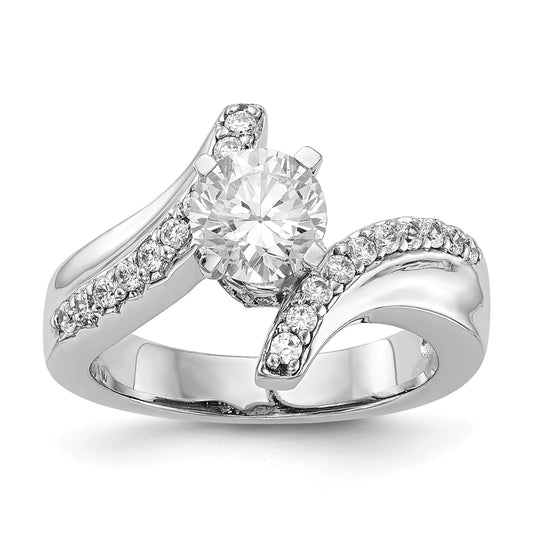 14k White Gold Peg Set Simulated Diamond By Pass Engagement Ring