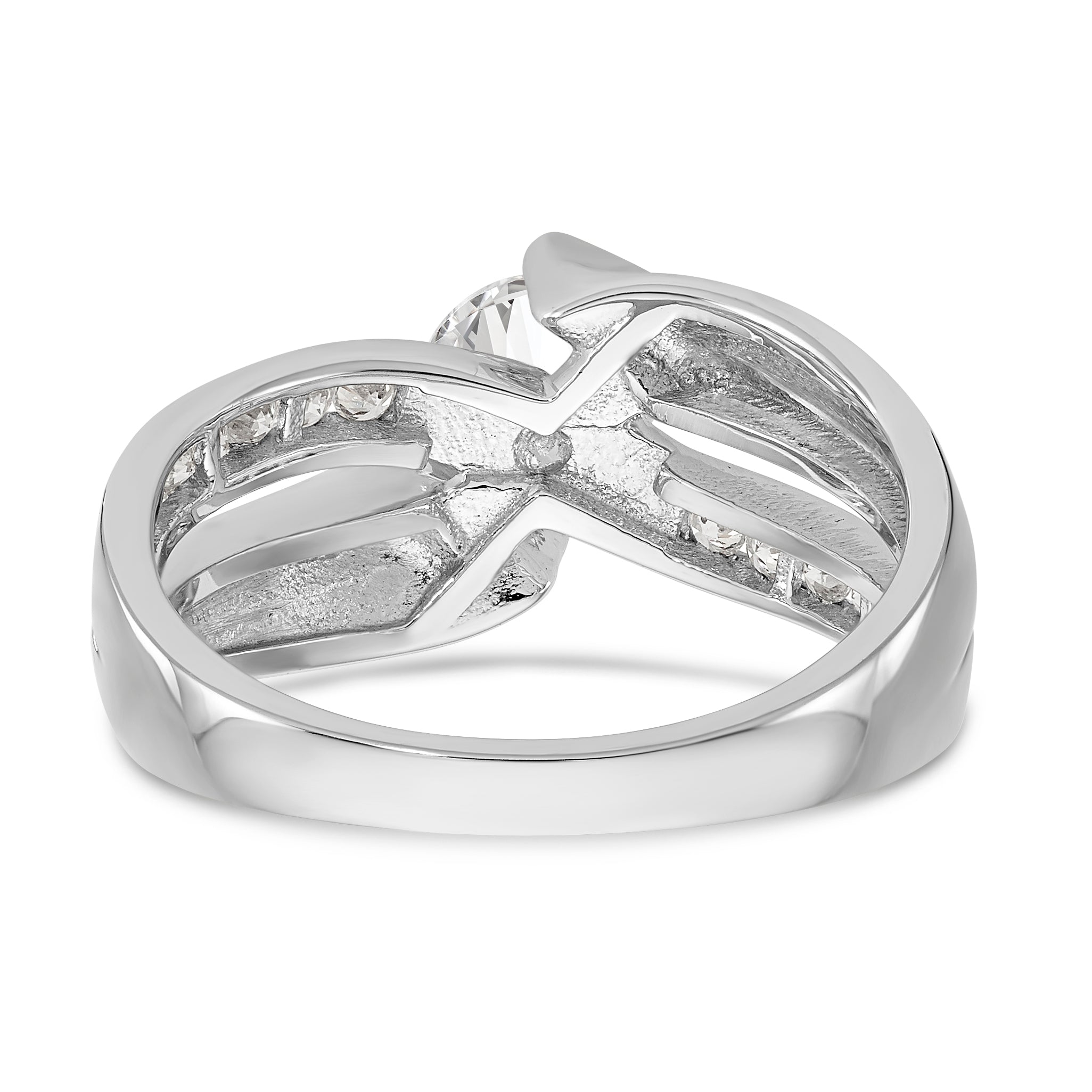 14k White Gold Simulated Diamond By Pass Engagement Ring