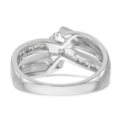 14k White Gold Simulated Diamond By Pass Engagement Ring