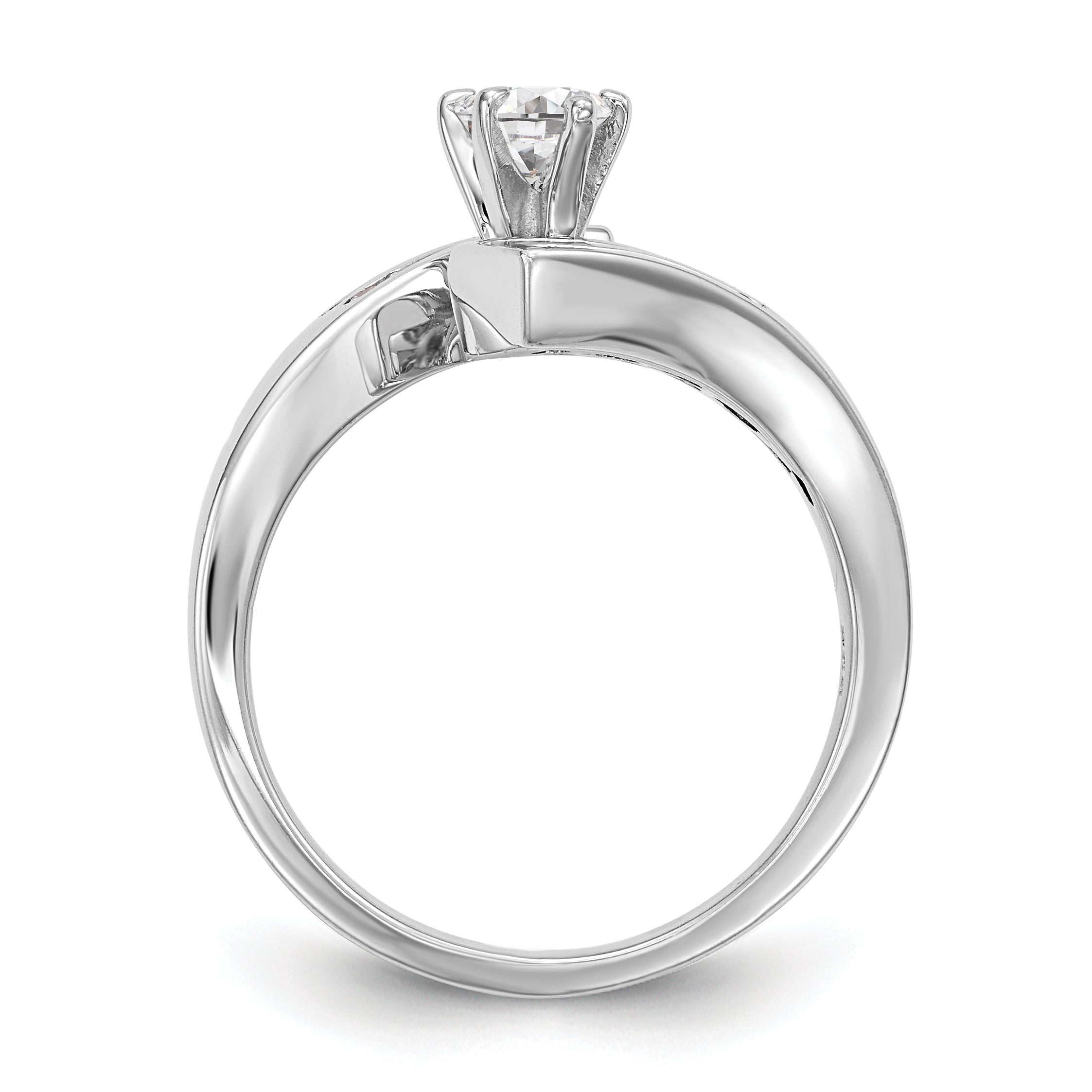 14k White Gold Peg Set Simulated Diamond By Pass Engagement Ring
