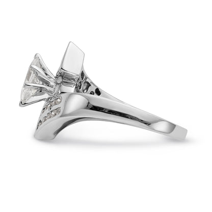 14k White Gold Peg Set Simulated Diamond By Pass Engagement Ring