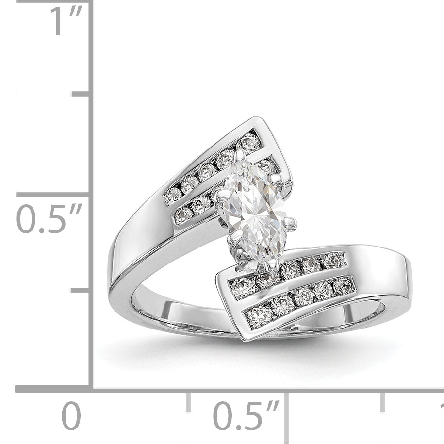 14k White Gold Peg Set Simulated Diamond By Pass Engagement Ring