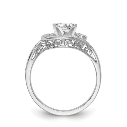 14k White Gold Peg Set Simulated Diamond By Pass Engagement Ring