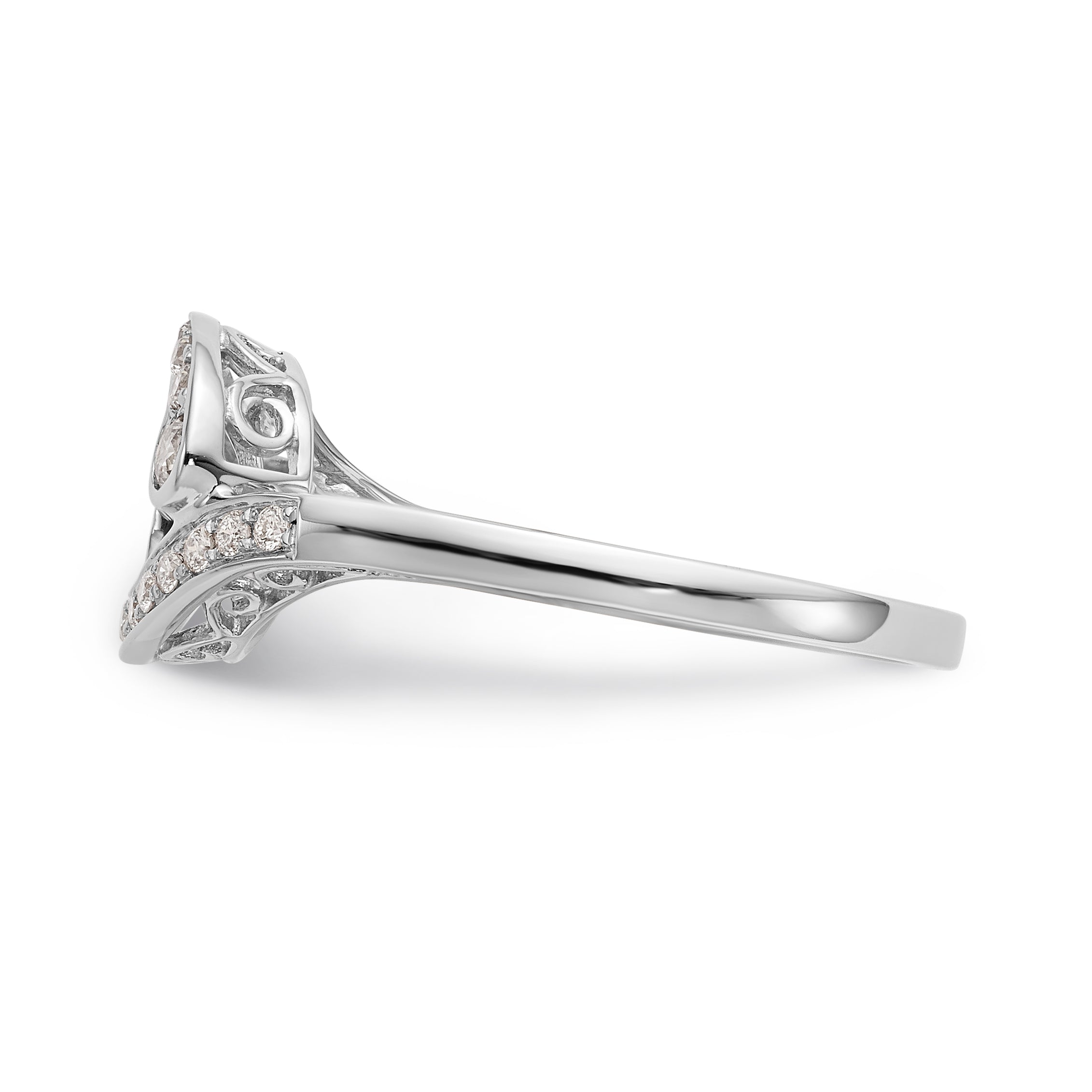 14k White Gold Peg Set Simulated Diamond By Pass Engagement Ring