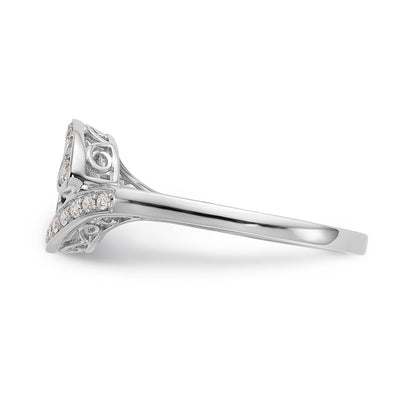14k White Gold Peg Set Simulated Diamond By Pass Engagement Ring