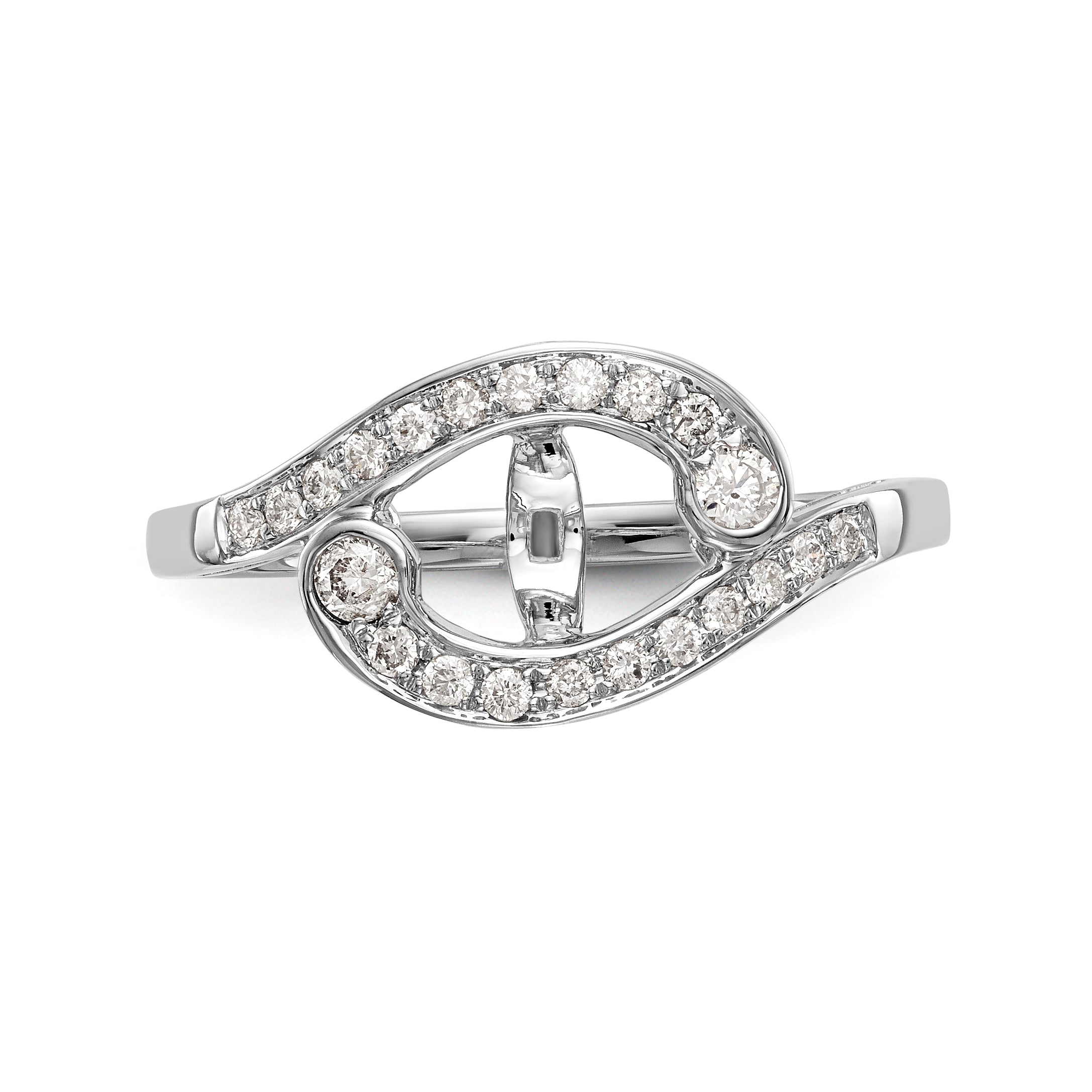 14k White Gold Peg Set Simulated Diamond By Pass Engagement Ring