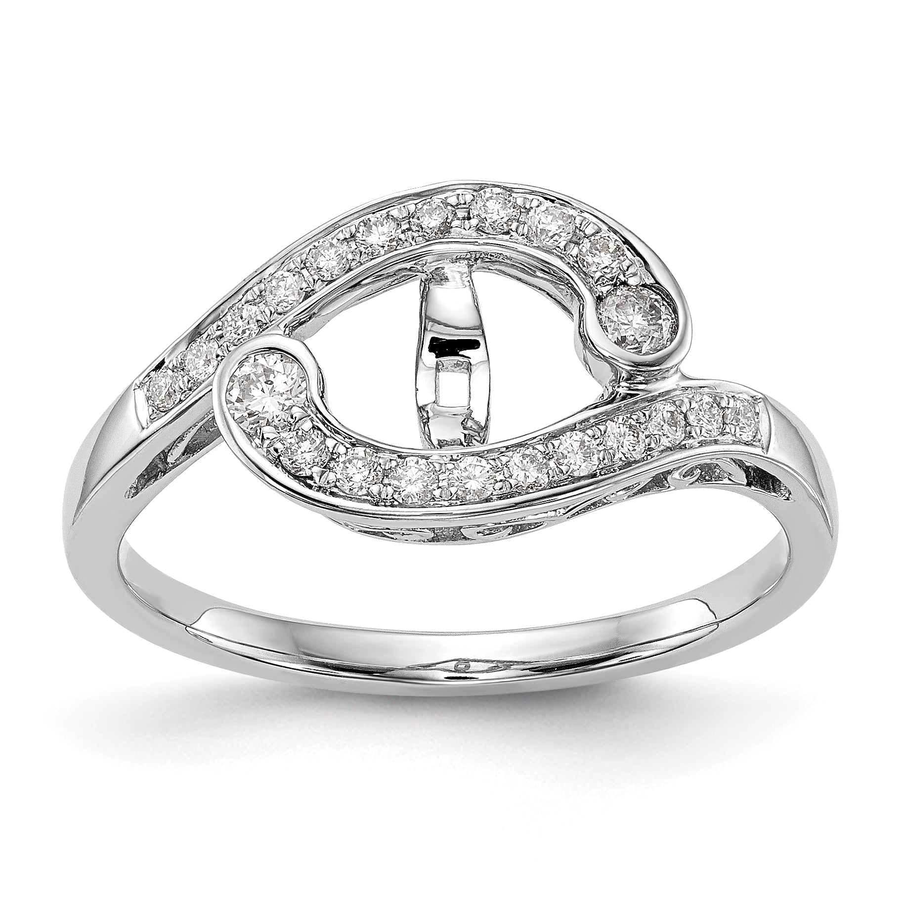 14k White Gold Peg Set Simulated Diamond By Pass Engagement Ring