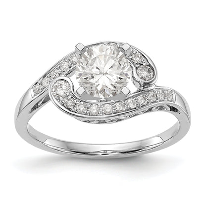 14k White Gold Peg Set Simulated Diamond By Pass Engagement Ring