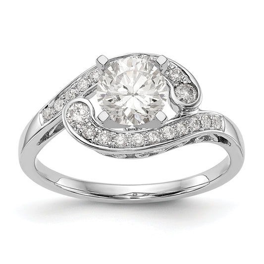 14k White Gold Peg Set Simulated Diamond By Pass Engagement Ring