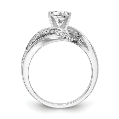 14k White Gold Peg Set Simulated Diamond By Pass Engagement Ring