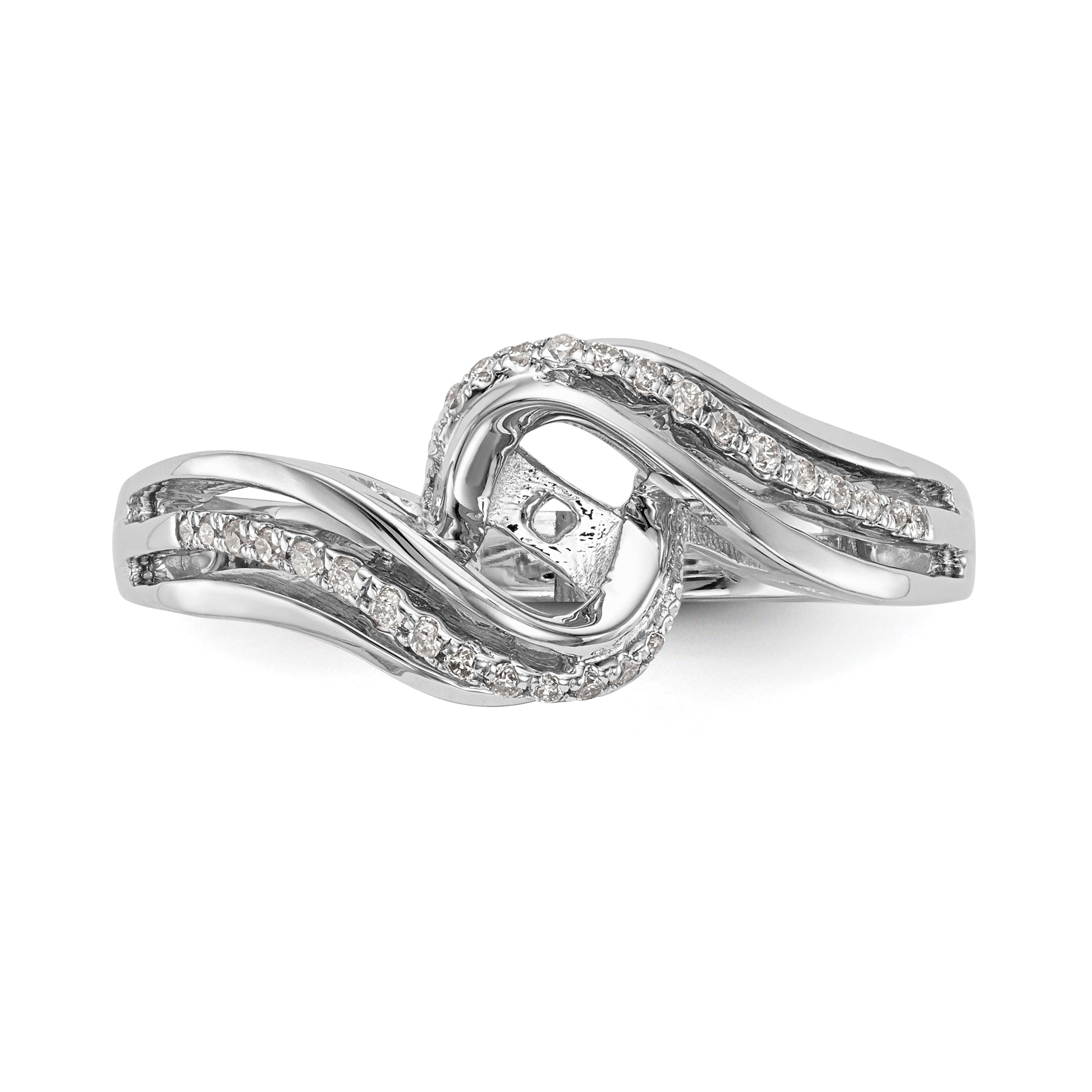 14k White Gold Peg Set Simulated Diamond By Pass Engagement Ring