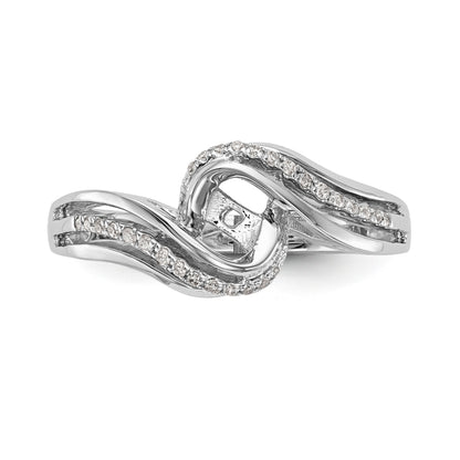 14k White Gold Peg Set Simulated Diamond By Pass Engagement Ring