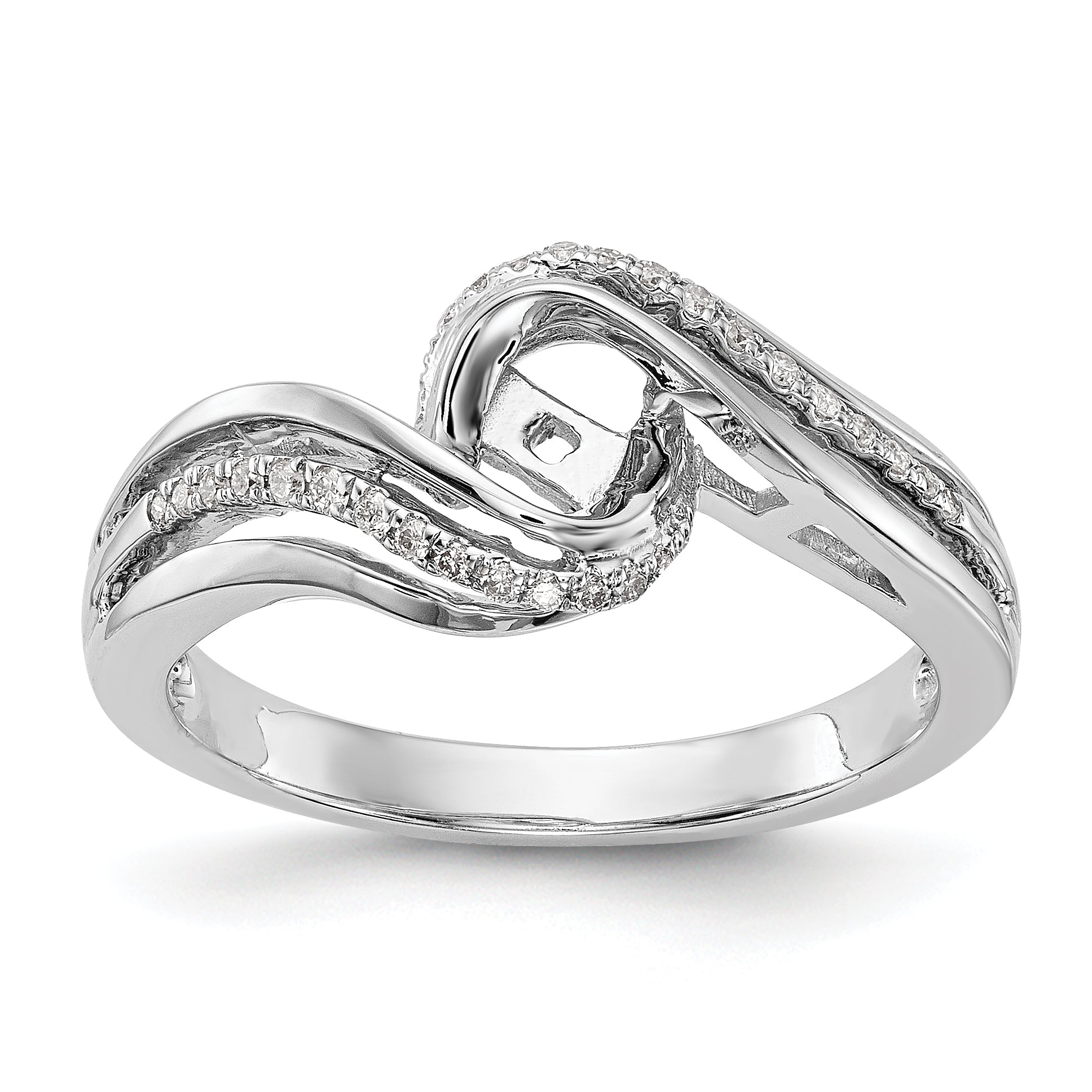 14k White Gold Peg Set Simulated Diamond By Pass Engagement Ring