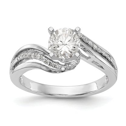 14k White Gold Peg Set Simulated Diamond By Pass Engagement Ring