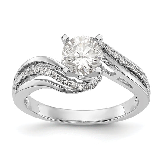 14k White Gold Peg Set Simulated Diamond By Pass Engagement Ring