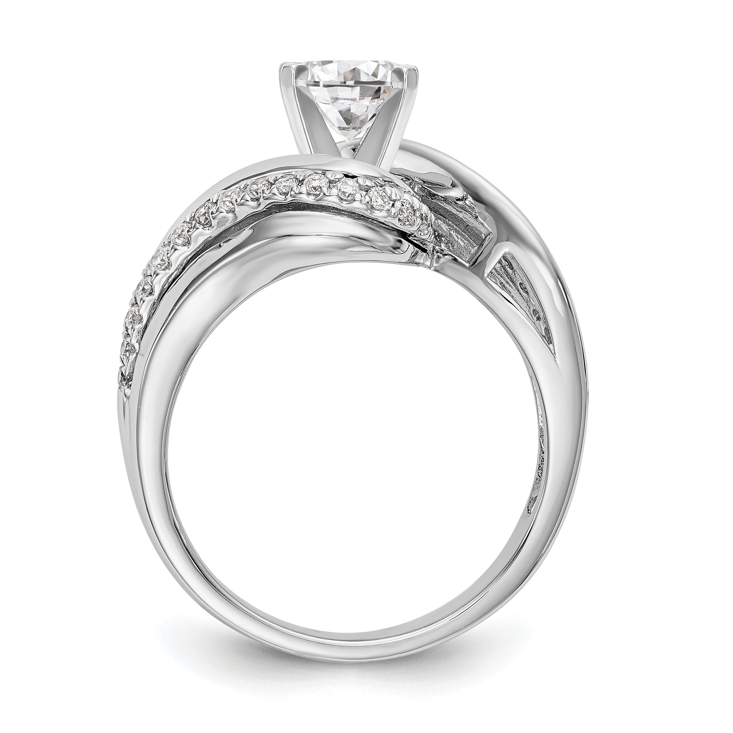 14k White Gold Peg Set Simulated Diamond By Pass Engagement Ring