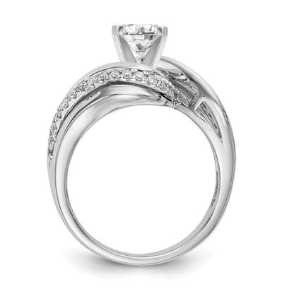 14k White Gold Peg Set Simulated Diamond By Pass Engagement Ring