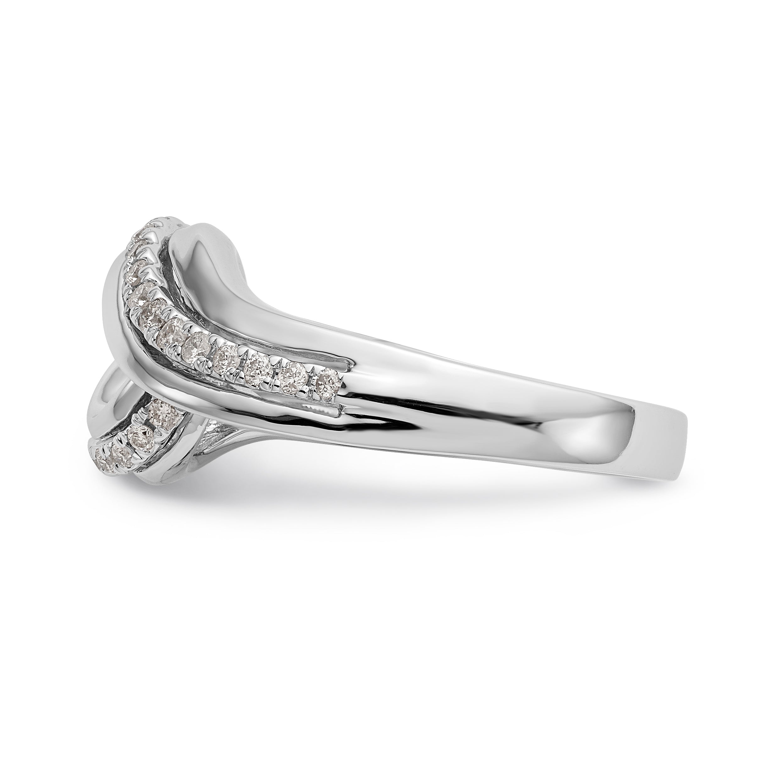 14k White Gold Peg Set Simulated Diamond By Pass Engagement Ring