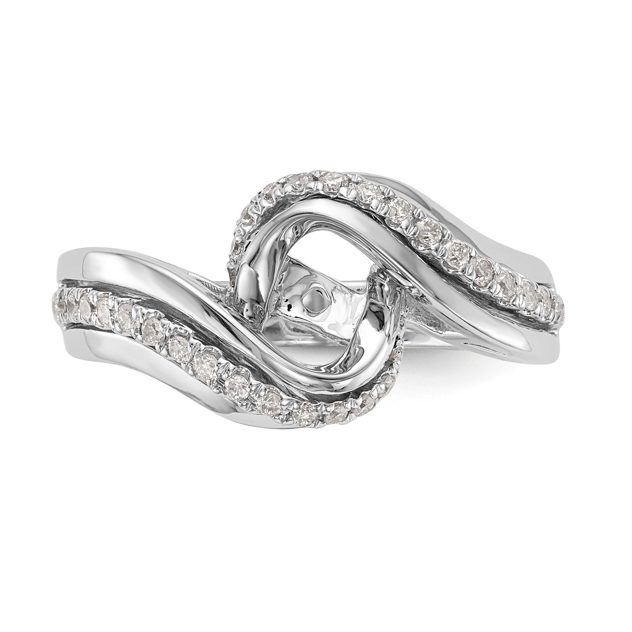 14k White Gold Peg Set Simulated Diamond By Pass Engagement Ring