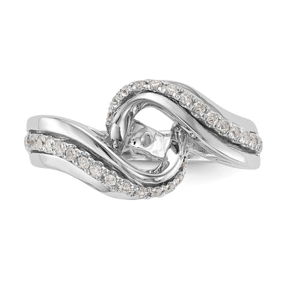 14k White Gold Peg Set Simulated Diamond By Pass Engagement Ring
