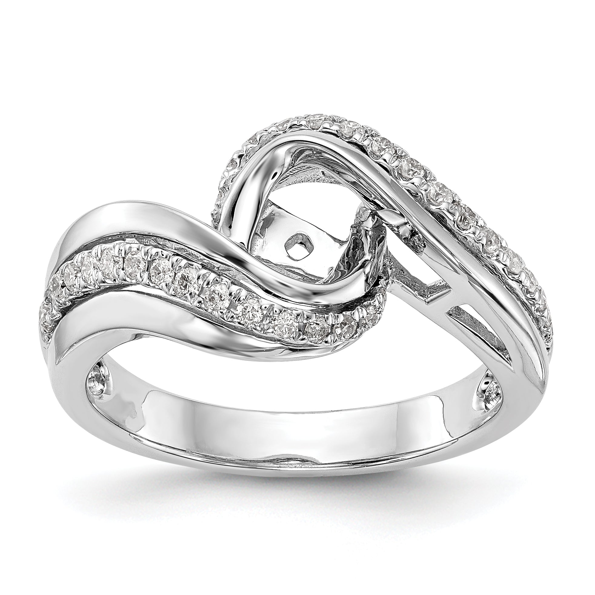 14k White Gold Peg Set Simulated Diamond By Pass Engagement Ring