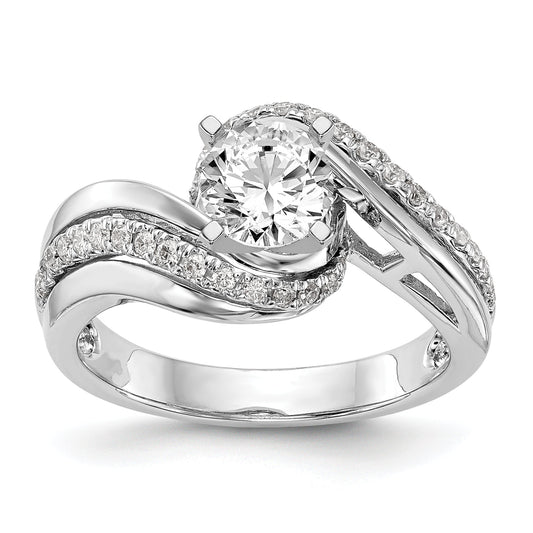 14k White Gold Peg Set Simulated Diamond By Pass Engagement Ring