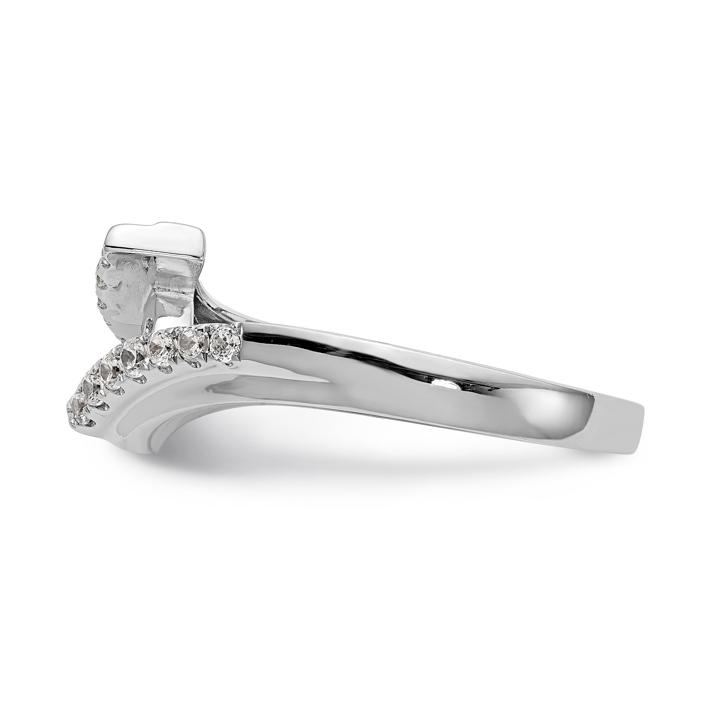 14k White Gold Peg Set Simulated Diamond By Pass Engagement Ring