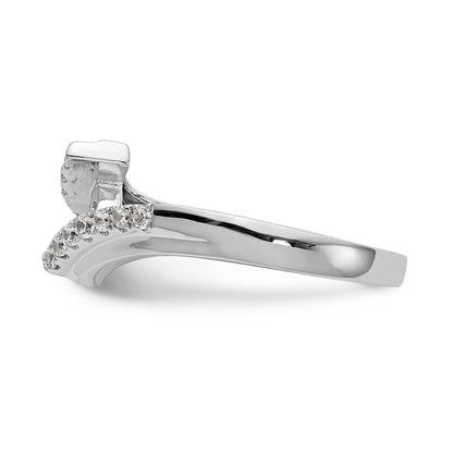 14k White Gold Peg Set Simulated Diamond By Pass Engagement Ring