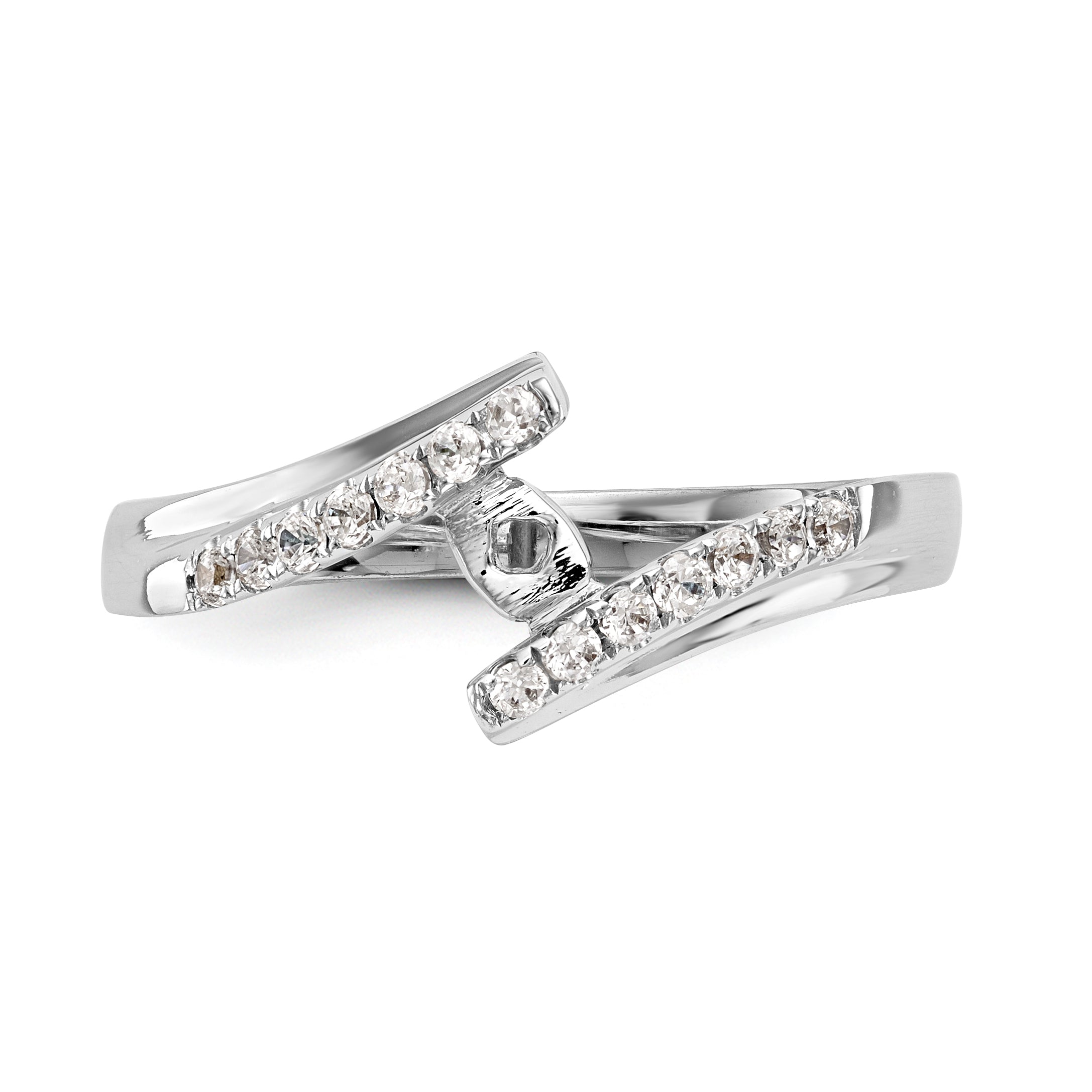 14k White Gold Peg Set Simulated Diamond By Pass Engagement Ring