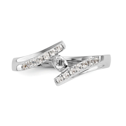 14k White Gold Peg Set Simulated Diamond By Pass Engagement Ring