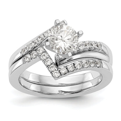 14k White Gold Peg Set Simulated Diamond By Pass Engagement Ring