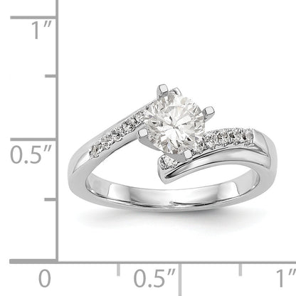 14k White Gold Peg Set Simulated Diamond By Pass Engagement Ring
