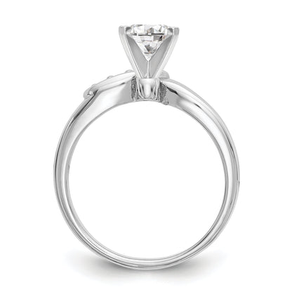 14k White Gold Peg Set Simulated Diamond By Pass Engagement Ring
