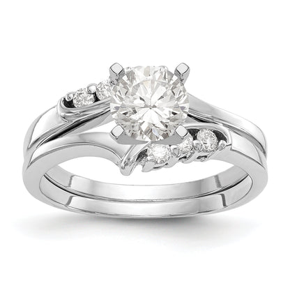14k White Gold Peg Set Simulated Diamond By Pass Engagement Ring