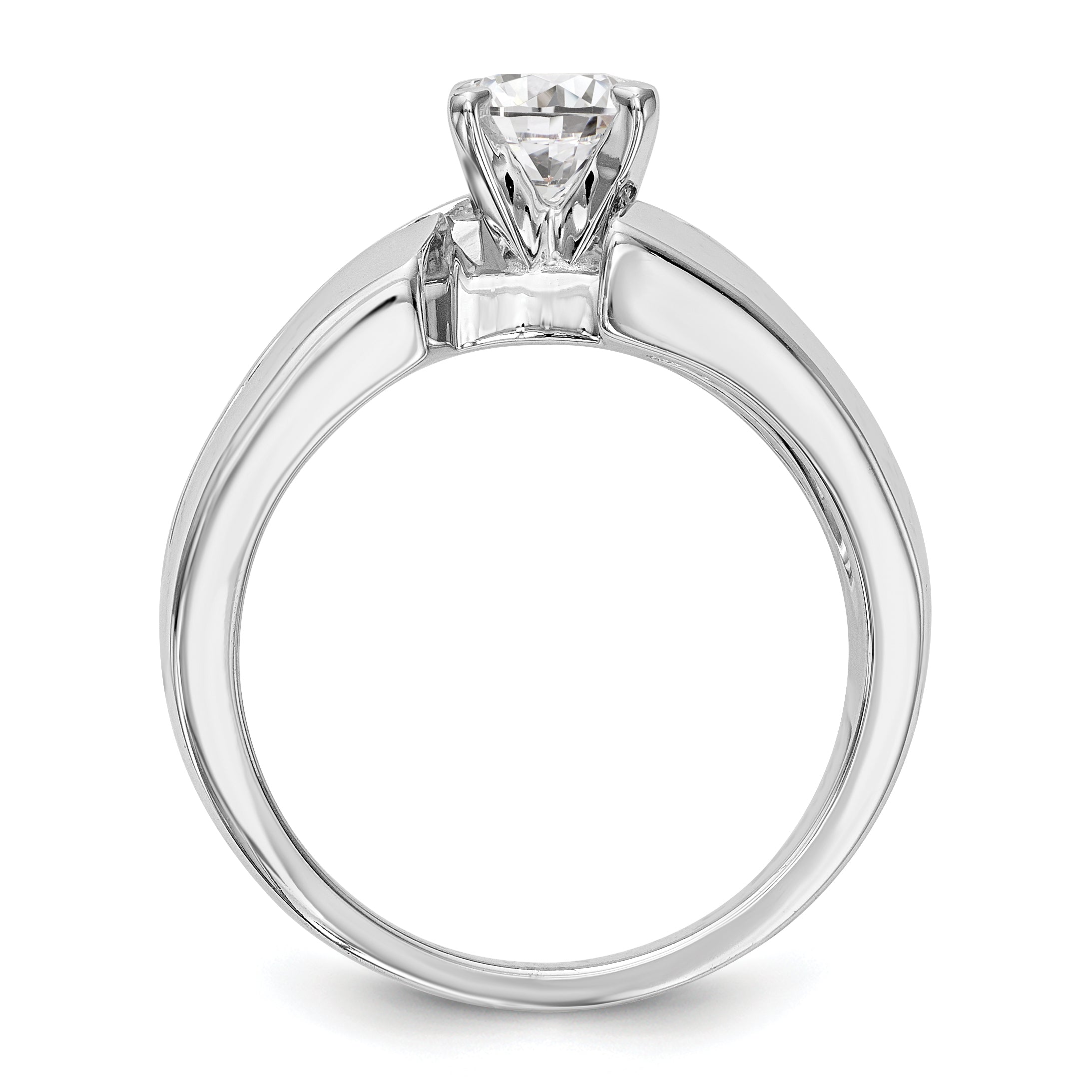 14k White Gold Peg Set Simulated Diamond By Pass Engagement Ring