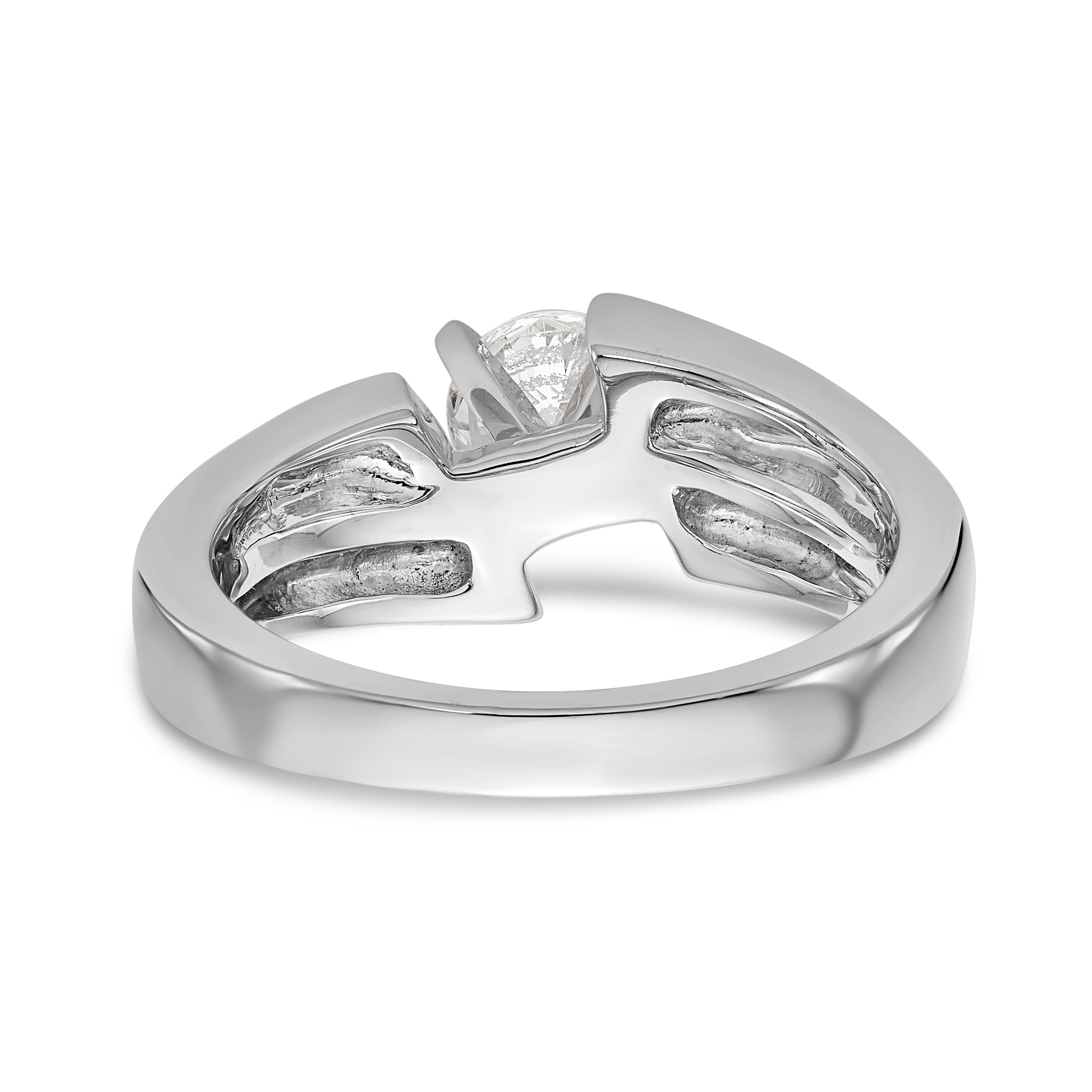 14k White Gold Peg Set Simulated Diamond By Pass Engagement Ring